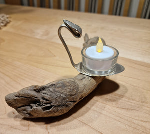 Teelichthalter T3 Schwemmholz Halter aus alten Silberbesteck