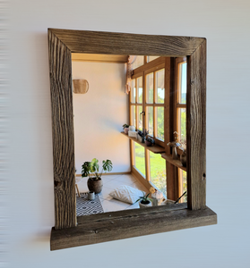 Spiegel alte Bretter S2188  Badspiegel mit Ablage sonnenverbrannt Altholz Holzspiegel Wandspiegel