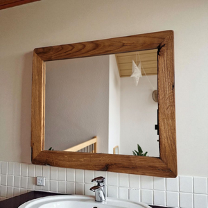 Altholz Spiegel 52x45 alteiche  S2191 Arber  Bayerischen Wald unikat upcycling nachhaltig Badspiegel Holzspiegel Wandspiegel Toilettenspiegel
