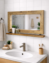 Spiegel aus Altholz mit Ablage |S2240 Wandspiegel Industrial | Handmade Spiegel aus Gerüstbohlen | Rustikales Unikat