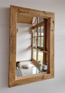 Altholz Spiegel S2080 antik Wandspiegel upcycling nachhaltig Handarbeit Badspiegel Toilettenspiegel