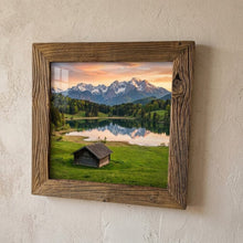 Altholz Bilderrahmen 40x40 cm rustikal, sonnenverbranntes Scheunenholz handgefertigt mit Glas, Vintage Fotorahmen Holz Unikat, Wanddeko B2532