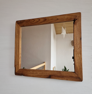 Altholz Spiegel 52x45 alteiche  S2191 Arber  Bayerischen Wald unikat upcycling nachhaltig Badspiegel Holzspiegel Wandspiegel Toilettenspiegel
